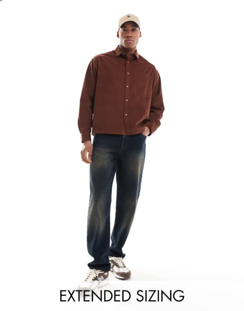 ASOS DESIGN - Camicia oversize squadrata marrone a coste - view 1