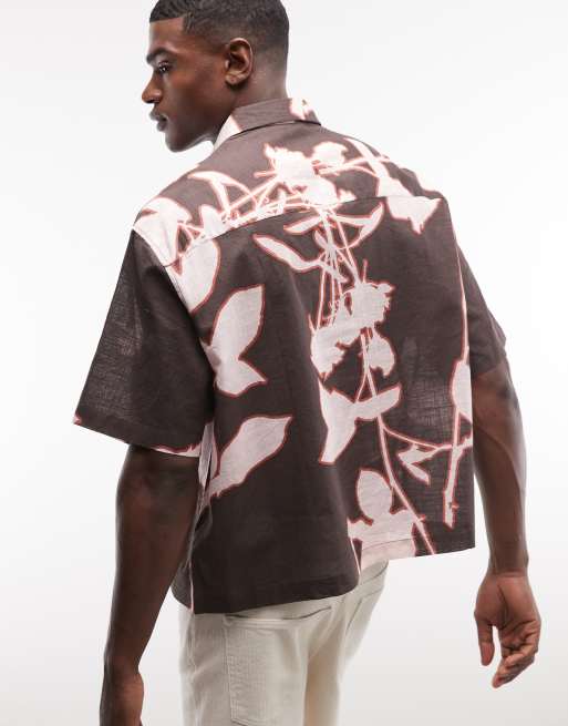 ASOS DESIGN - Camicia oversize squadrata marrone con stampa di petali, 5 di 5