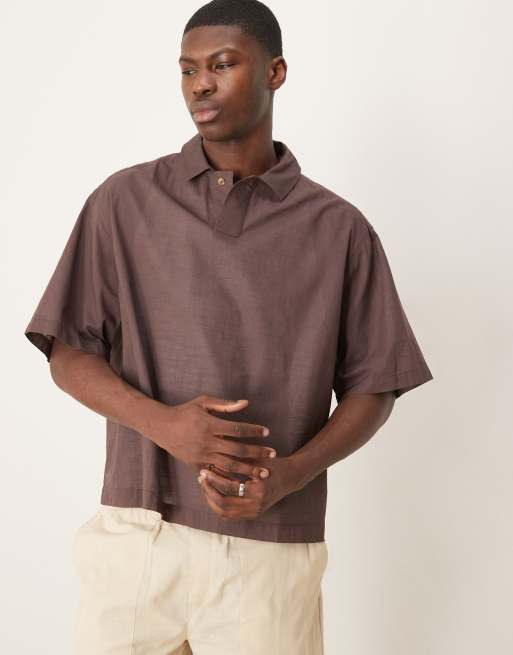 ASOS DESIGN - Camicia oversize squadrata marrone effetto lino