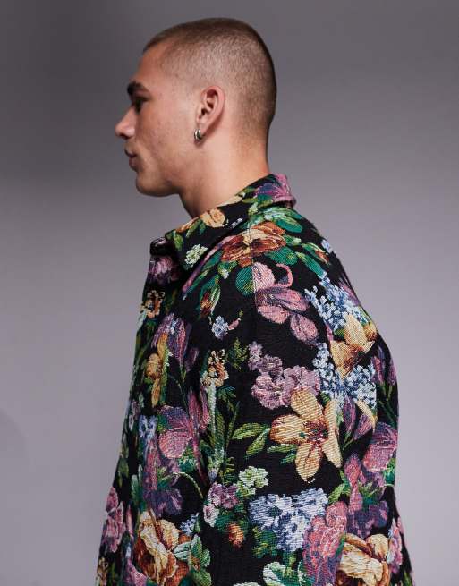 ASOS DESIGN - Camicia oversize squadrata nera a fiori effetto tappezzeria, 5 di 5