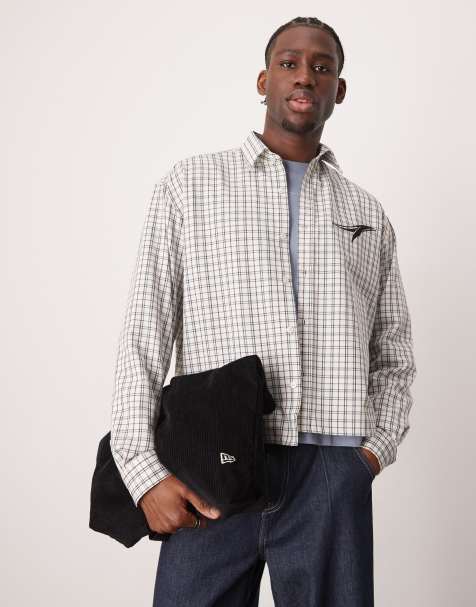 ASOS DESIGN - Camicia oversize squadrata nera e grigia a quadri con ricamo sul petto - view 1