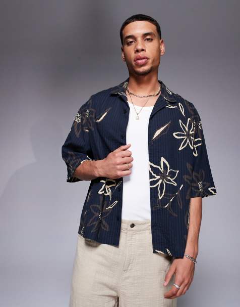 ASOS DESIGN - Camicia oversize squadrata nera in seersucker con stampa a fiori - view 1