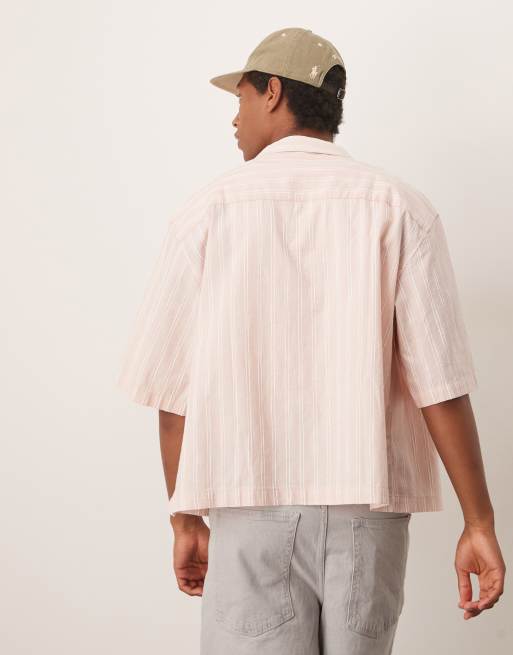 ASOS DESIGN - Camicia oversize squadrata rosa a righe con rever, 4 di 4