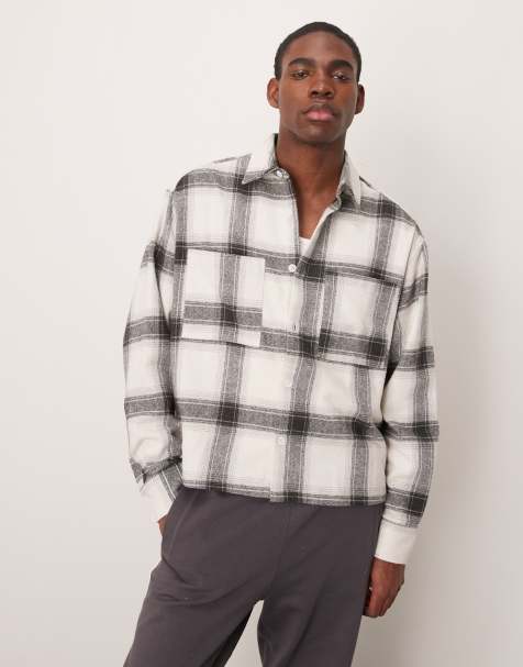 ASOS DESIGN - Camicia oversize squadrata spazzolata nera e bianca a quadri - view 1