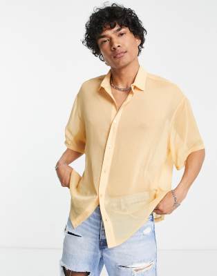 ASOS DESIGN - Camicia oversize squadrata trasparente color pesca