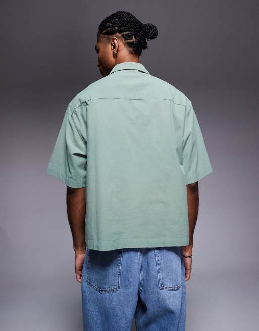 ASOS DESIGN - Camicia oversize squadrata verde salvia testurizzata, 3 di 5