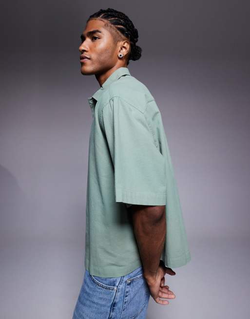 ASOS DESIGN - Camicia oversize squadrata verde salvia testurizzata, 5 di 5