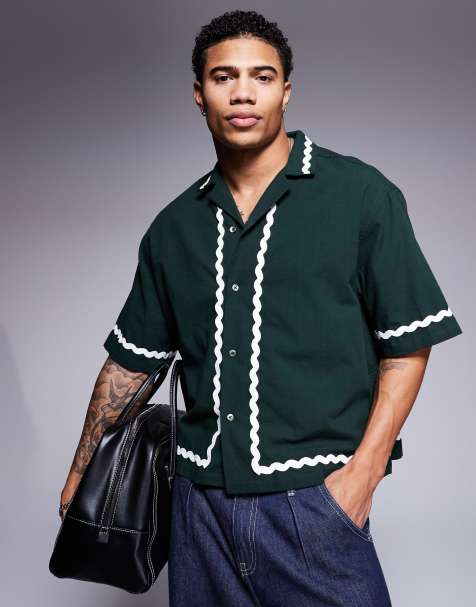 ASOS DESIGN - Camicia oversize squadrata verde scuro con fettucce - view 1