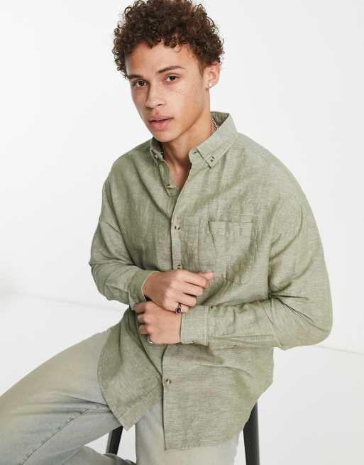 ASOS DESIGN - Camicia oversize stile anni '90 in lino kaki