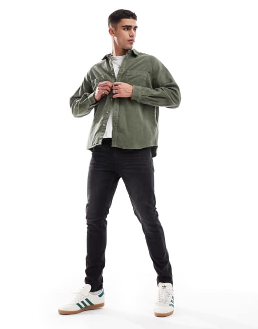 ASOS DESIGN - Camicia oversize stile anni '90 kaki a coste con colletto squadrato, 3 di 4