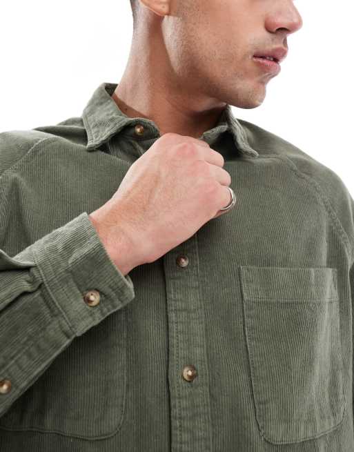 ASOS DESIGN - Camicia oversize stile anni '90 kaki a coste con colletto squadrato, 4 di 4
