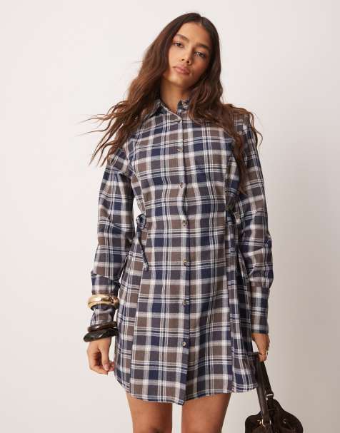 ASOS DESIGN - Camicia oversize stretta in vita in tessuto spazzolato a quadri - view 1
