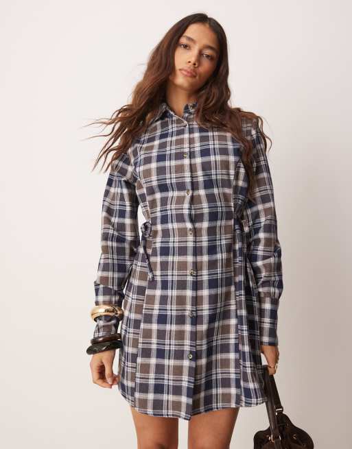 ASOS DESIGN - Camicia oversize stretta in vita in tessuto spazzolato a quadri