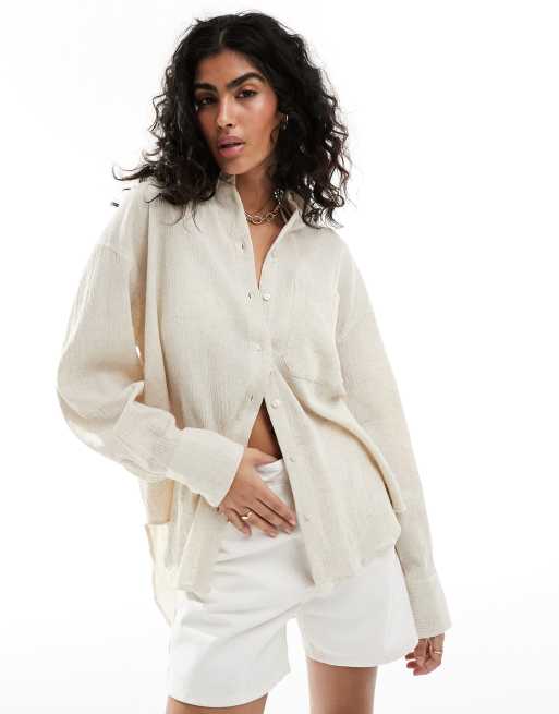 ASOS DESIGN - Camicia oversize stropicciata color avena