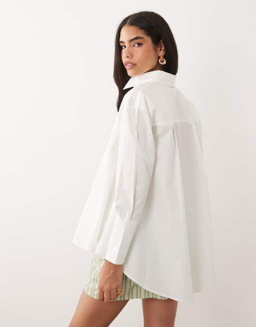 ASOS DESIGN - Camicia oversize svasata bianca, 3 di 4