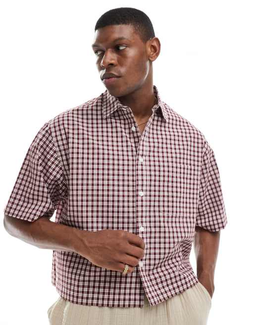 ASOS DESIGN - Camicia oversize taglio corto bordeaux a quadri