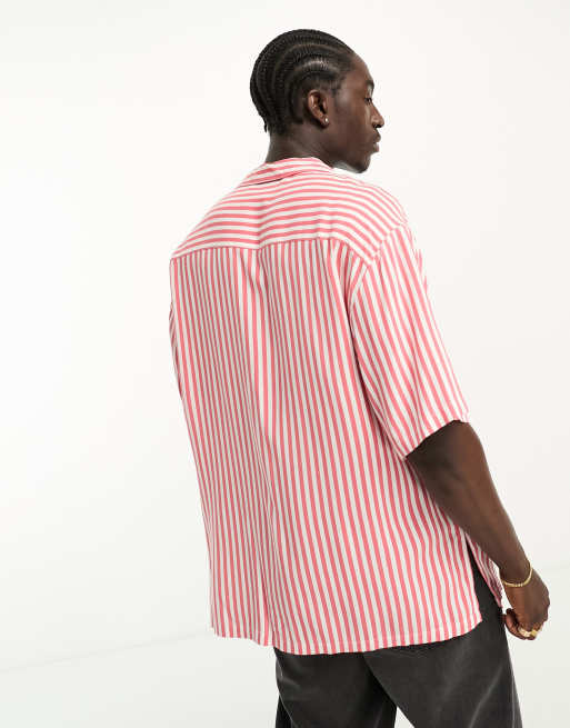 ASOS DESIGN Camicia oversize taglio lungo color ruggine a righe