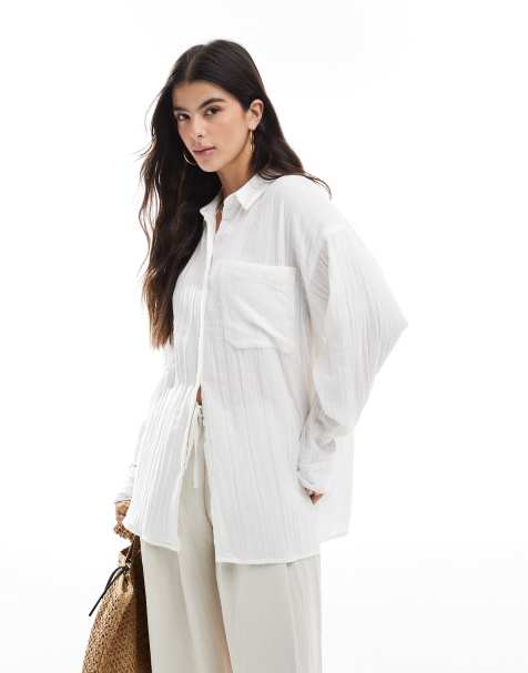 ASOS DESIGN - Camicia oversize testurizzata bianca in cotone - view 1