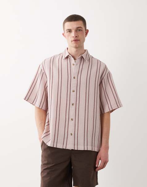 ASOS DESIGN - Camicia oversize testurizzata in piqué rosa a righe - view 1