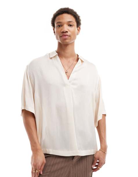 ASOS DESIGN - Camicia oversize testurizzata in raso bianco sporco - view 1