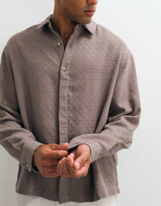 ASOS DESIGN - Camicia oversize testurizzata marrone, 3 di 5