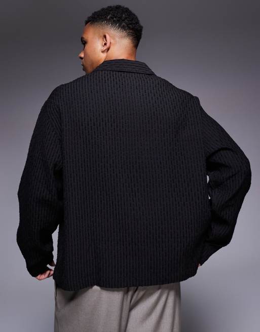 ASOS DESIGN - Camicia oversize testurizzata nera con rever, 2 di 4