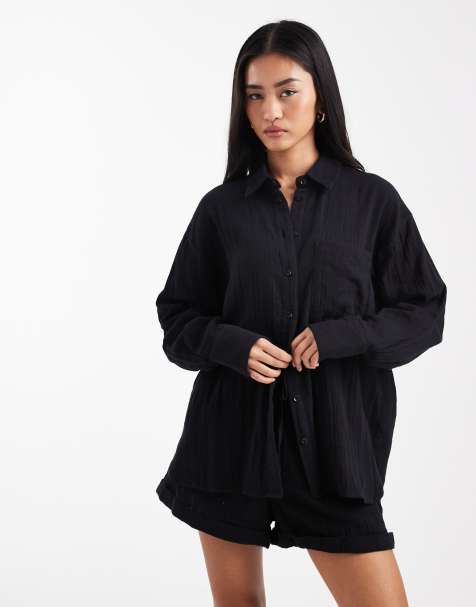 ASOS DESIGN - Camicia oversize testurizzata nera in cotone - view 1