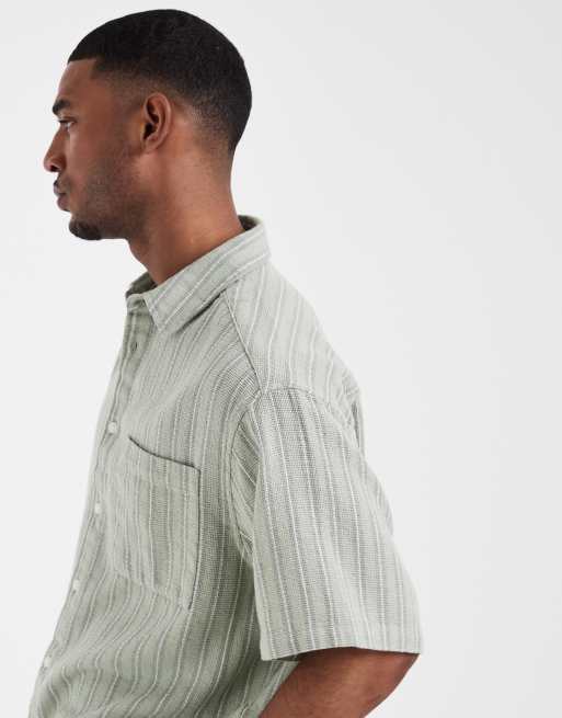 ASOS DESIGN - Camicia oversize testurizzata verde salvia a righe in coordinato, 4 di 5