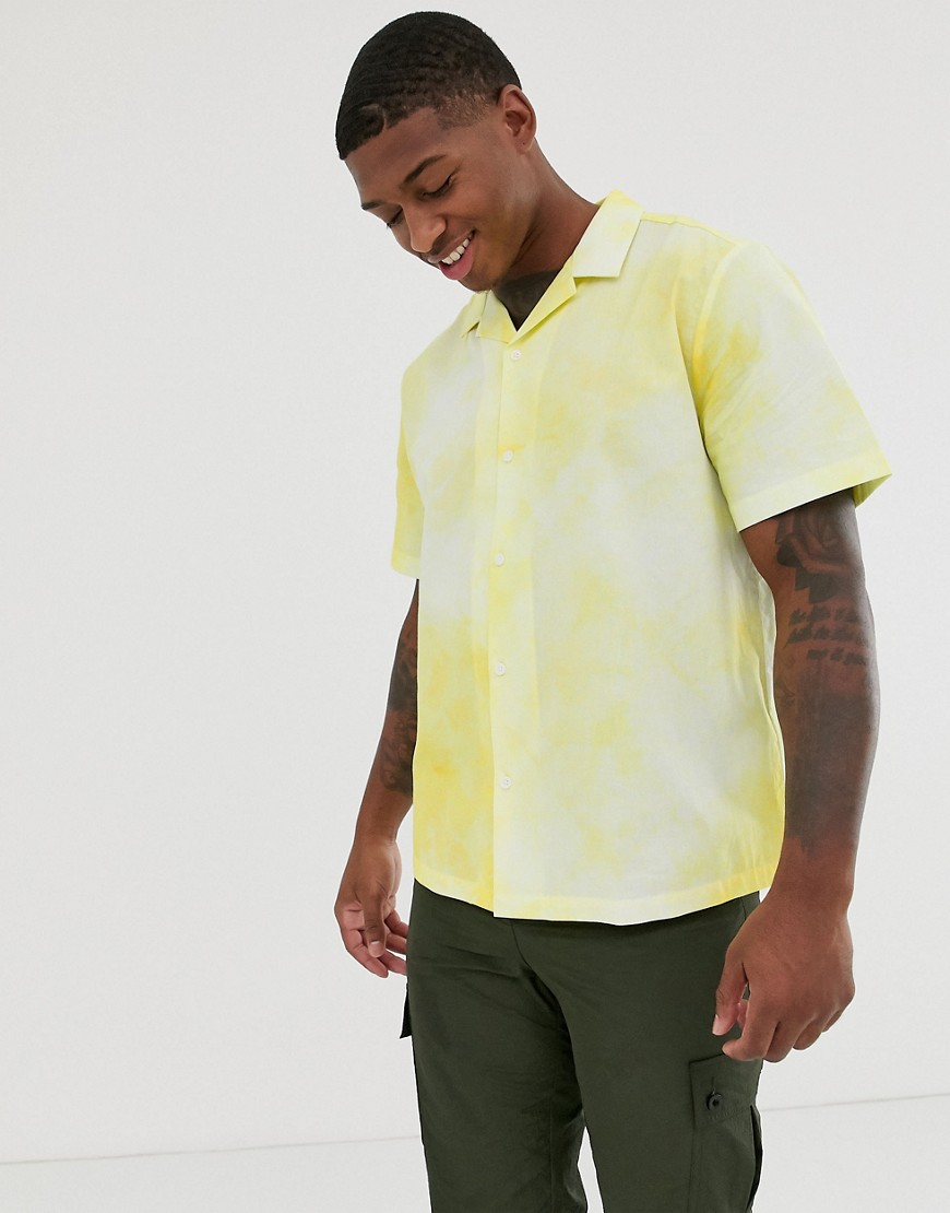 ASOS DESIGN - Camicia oversize tie-dye gialla con colletto squadrato-Giallo
