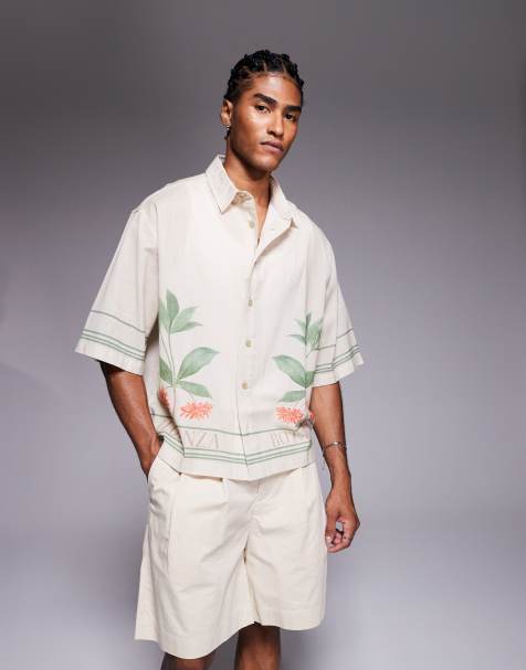 ASOS DESIGN - Camicia oversize tonalità crema con stampe - view 1