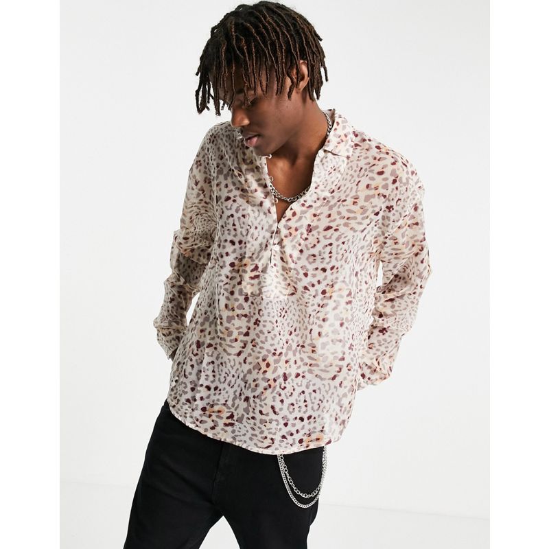 Uomo YOHn8 DESIGN - Camicia oversize trasparente con stampa leopardata