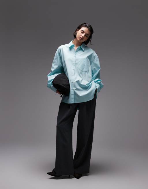 ASOS DESIGN - Camicia oversize turchese con dettaglio sul retro