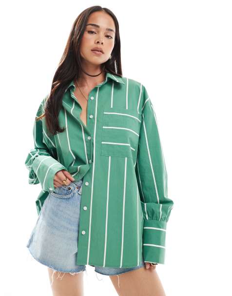 ASOS DESIGN - Camicia oversize verde a righe - view 1