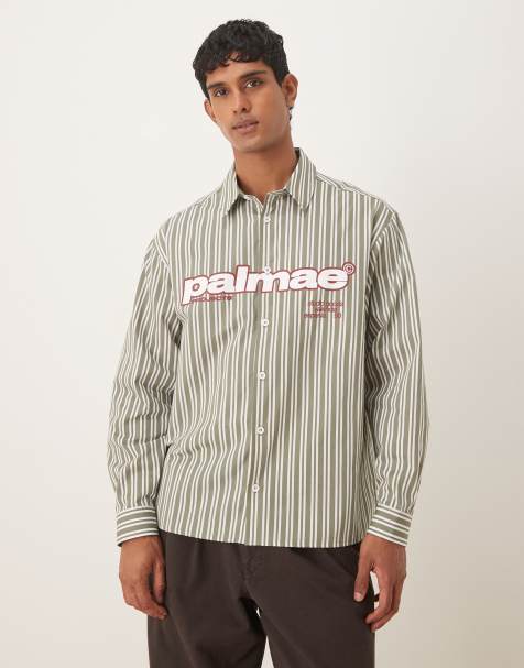 ASOS DESIGN - Camicia oversize verde e bianca a righe con stampa sul petto - view 1