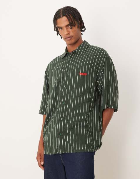 ASOS DESIGN - Camicia oversize verde scuro con ricamo sul petto - view 1