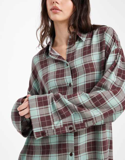 ASOS DESIGN - Camicia oversize verde spazzolato a quadri, 3 di 4