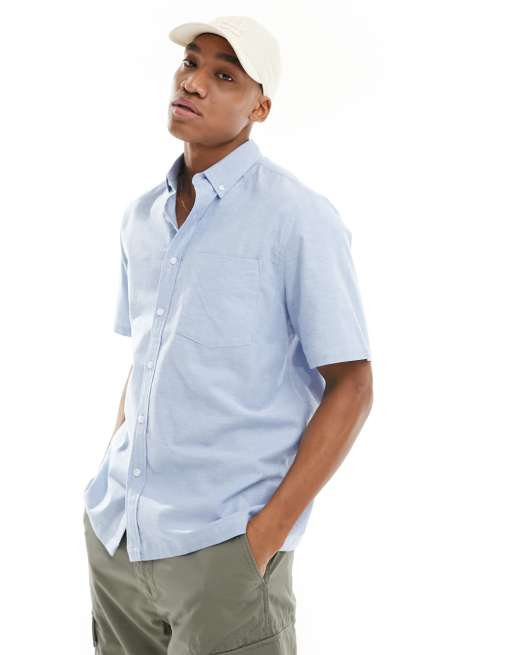 ASOS DESIGN - Camicia Oxford a maniche corte comoda azzurra