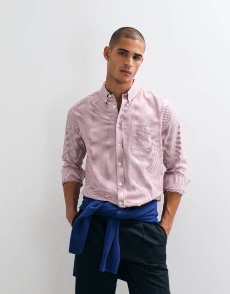 ASOS DESIGN camicia Oxford a righe relaxed bordeaux - view 1