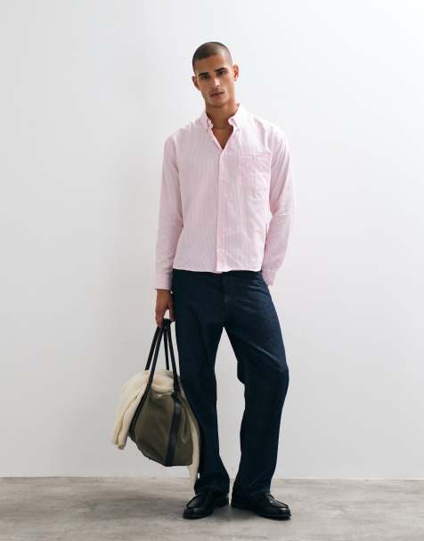 ASOS DESIGN camicia Oxford a righe relaxed rosa chiaro - view 1