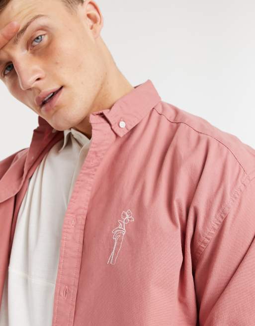ASOS DESIGN - Camicia Oxford oversize anni '90 color lampone con logo ricamato sul petto, 3 di 4
