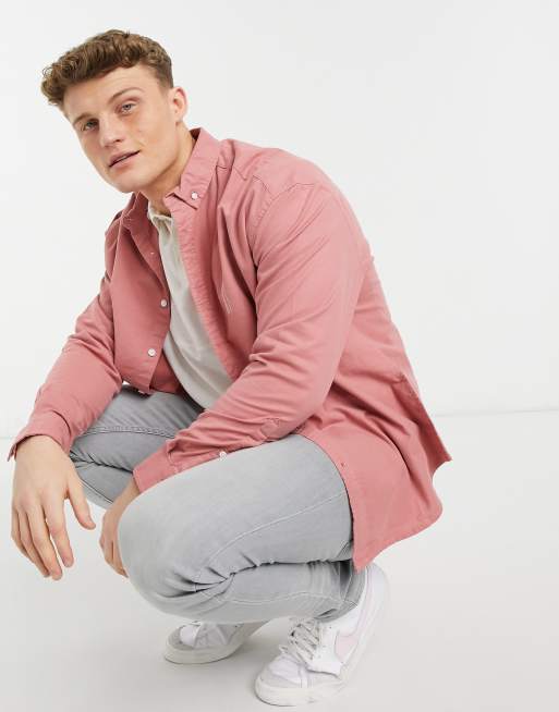 ASOS DESIGN - Camicia Oxford oversize anni '90 color lampone con logo ricamato sul petto, 4 di 4