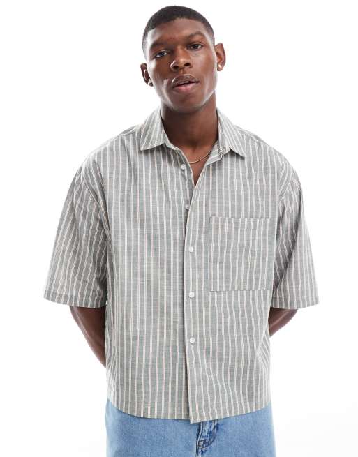 ASOS DESIGN - Camicia Oxford oversize squadrata color antracite a righe