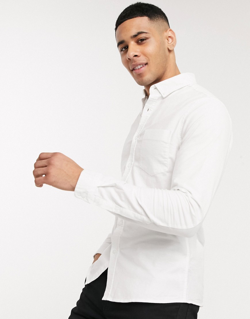 ASOS DESIGN - Camicia Oxford skinny casual bianca-Bianco