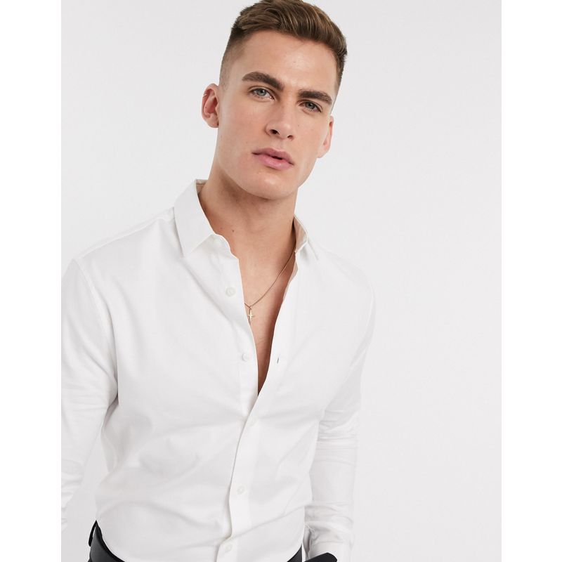 msTHw Camicie tinta unita DESIGN - Camicia Oxford skinny elegante bianca