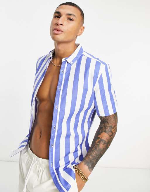 ASOS DESIGN - Camicia Oxford skinny fit blu a righe