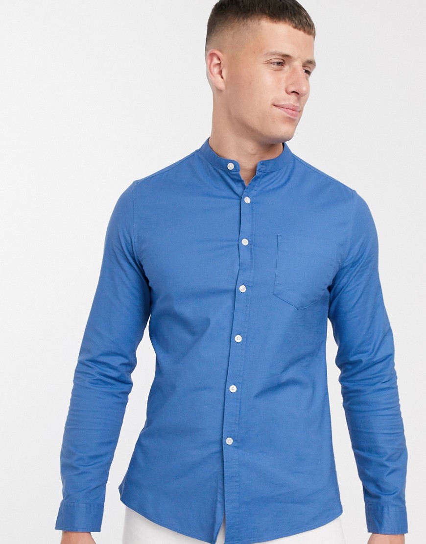 ASOS DESIGN - Camicia Oxford slim blu con collo serafino