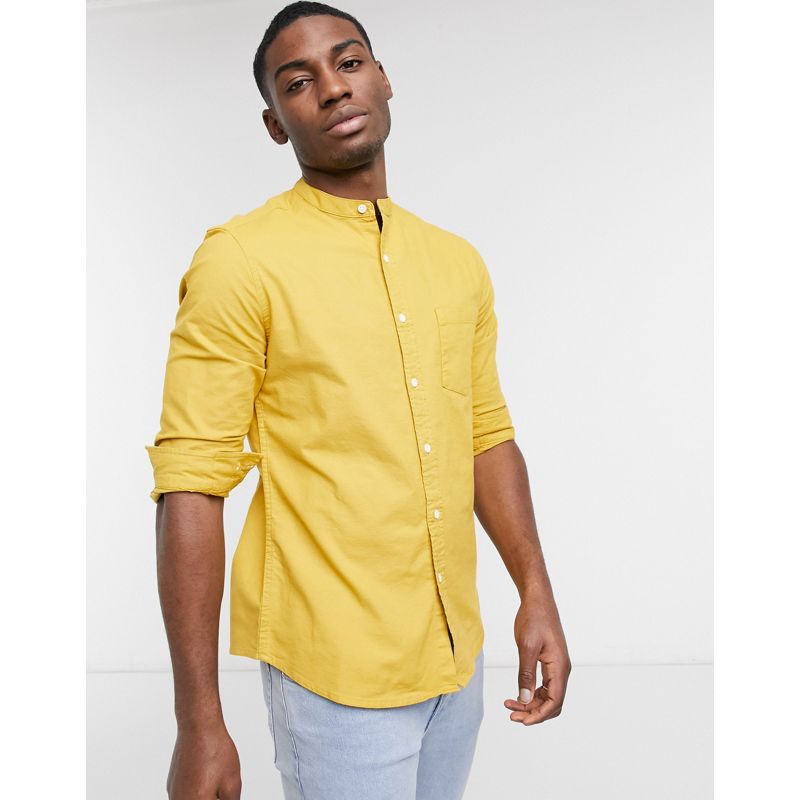 DESIGN - Camicia Oxford slim con collo serafino in filo tinto color senape