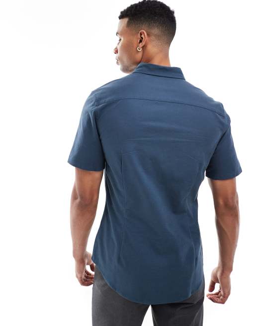ASOS DESIGN - Camicia Oxford slim elasticizzata blu navy, 4 di 4