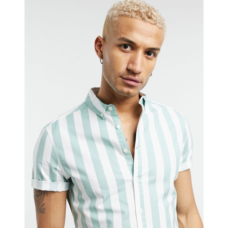 Camicie stampate Camicie DESIGN - Camicia Oxford slim elasticizzata verde a righe