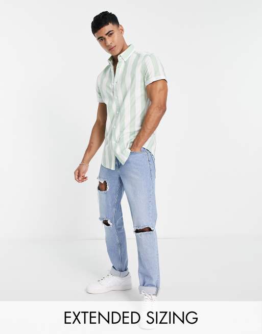ASOS DESIGN - Camicia Oxford slim elasticizzata verde salvia a righe